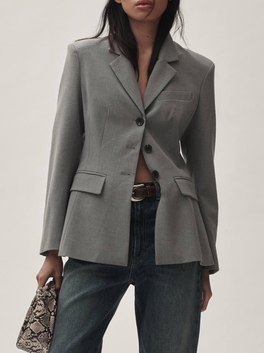 Avec Les Filles Sculpted Hourglass Blazer Gray Tailored Chic Office XL NWT